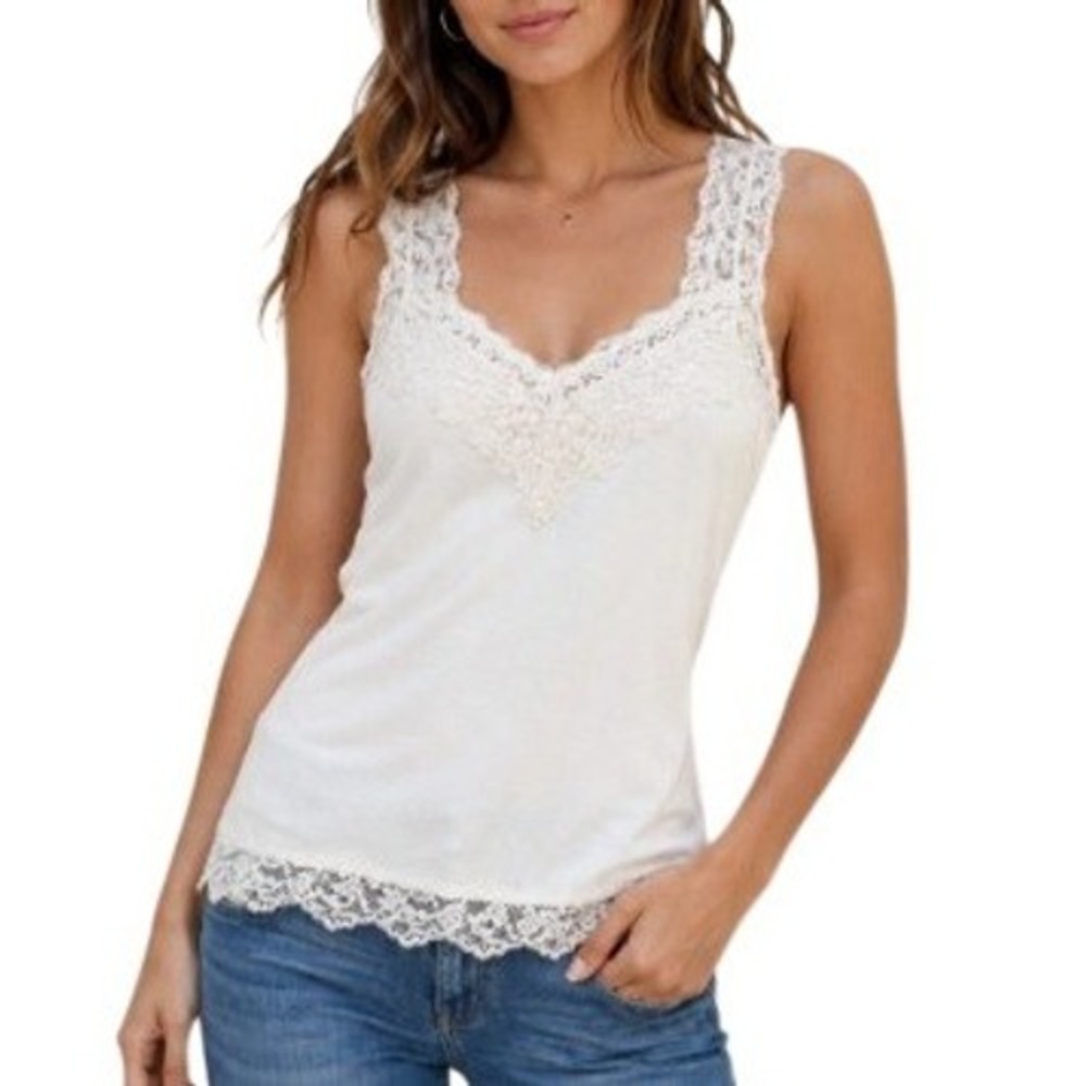 Mossimo Y2K Lace Trim Cami Tank Top Womens M Ivory Layering Coquette Bella Swan